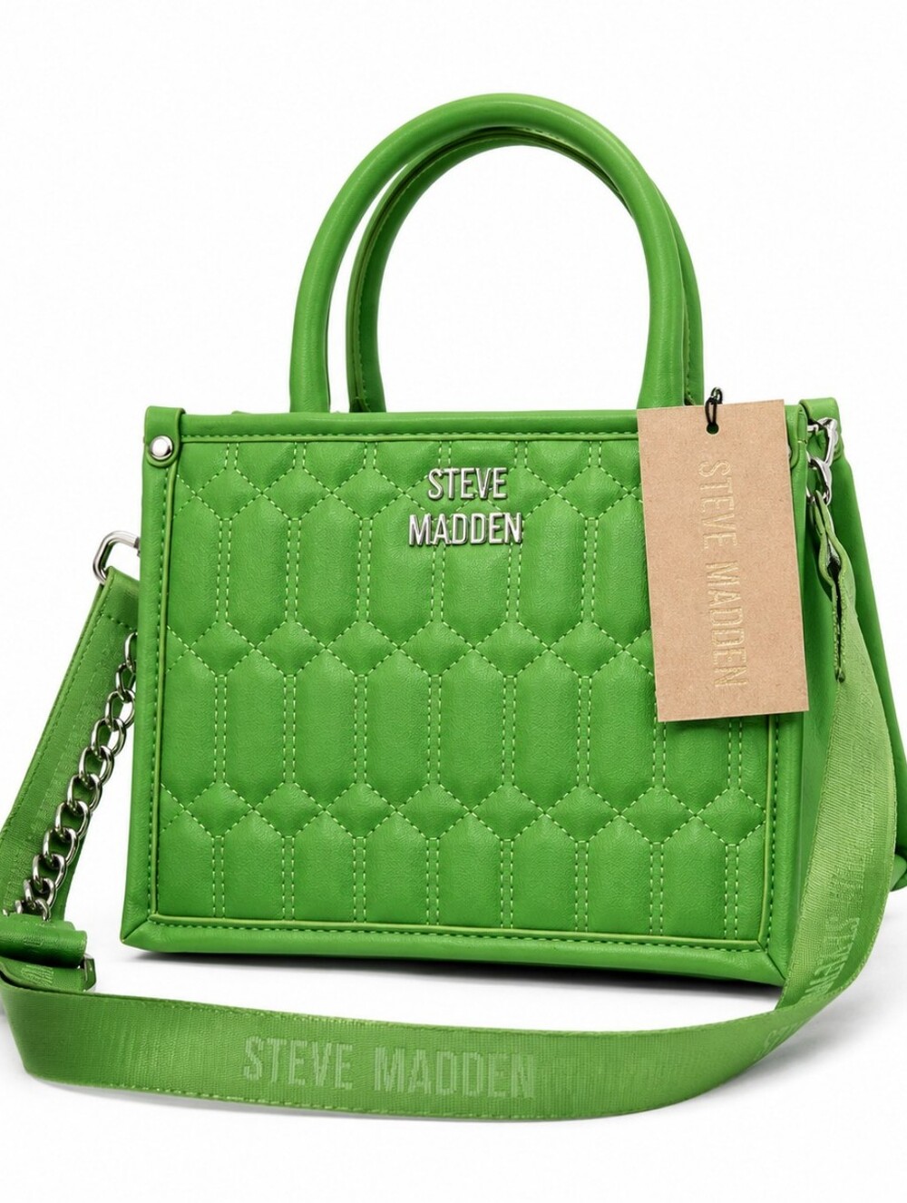 NWT Steve Madden Bright Green Quilted Mini Satchel Crossbody Tote Bag